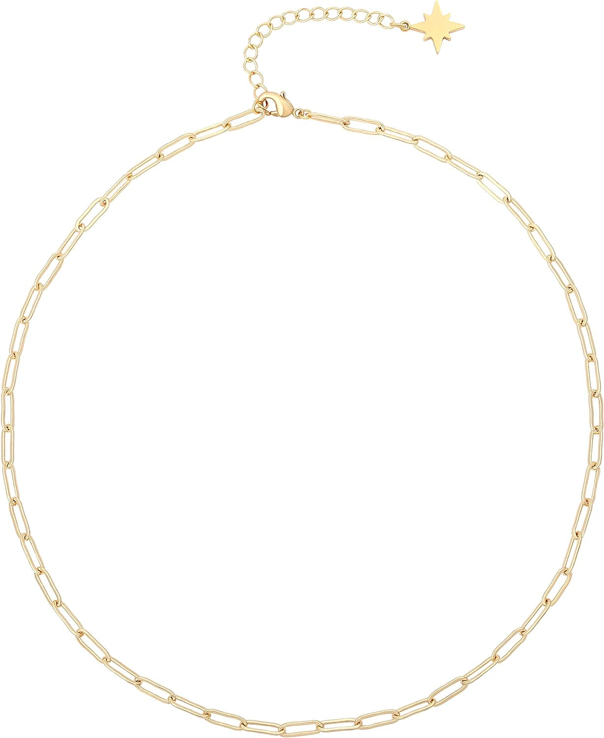 18K Gold Paperclip Chain Choker Satellite Chain Biwa Pearl Pendant Necklace Dainty Jewelry for Women