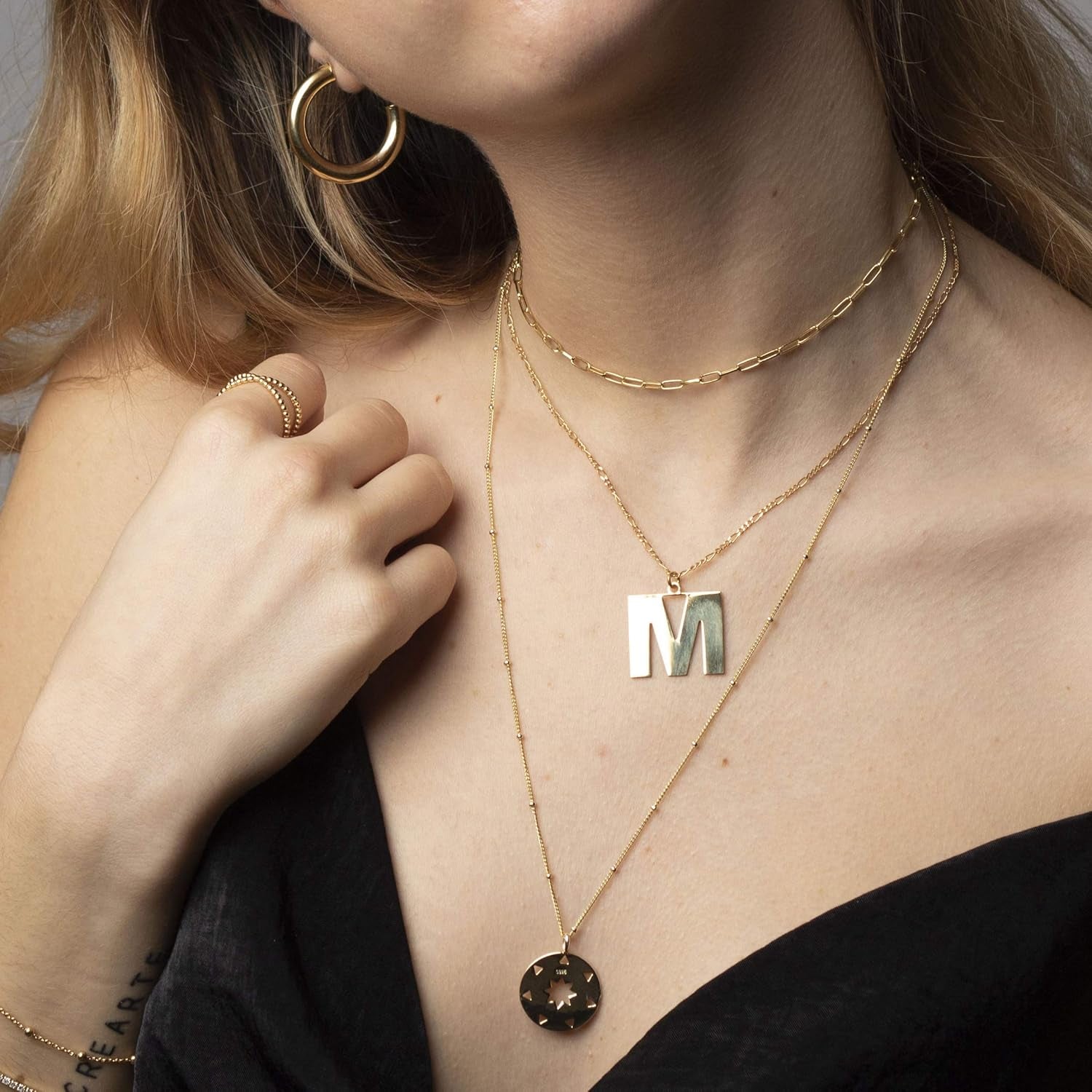 18K Gold Paperclip Chain Choker Satellite Chain Biwa Pearl Pendant Necklace Dainty Jewelry for Women